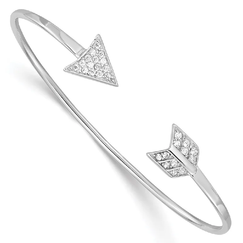 Multi-bead bangles-925 Sterling Silver Rhodium-plated Cubic Zirconia Arrow Cuff Bangle Bracelet