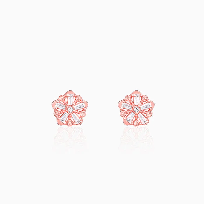 Crystal-twisted earrings-Rose Gold Baguette Flower Earrings