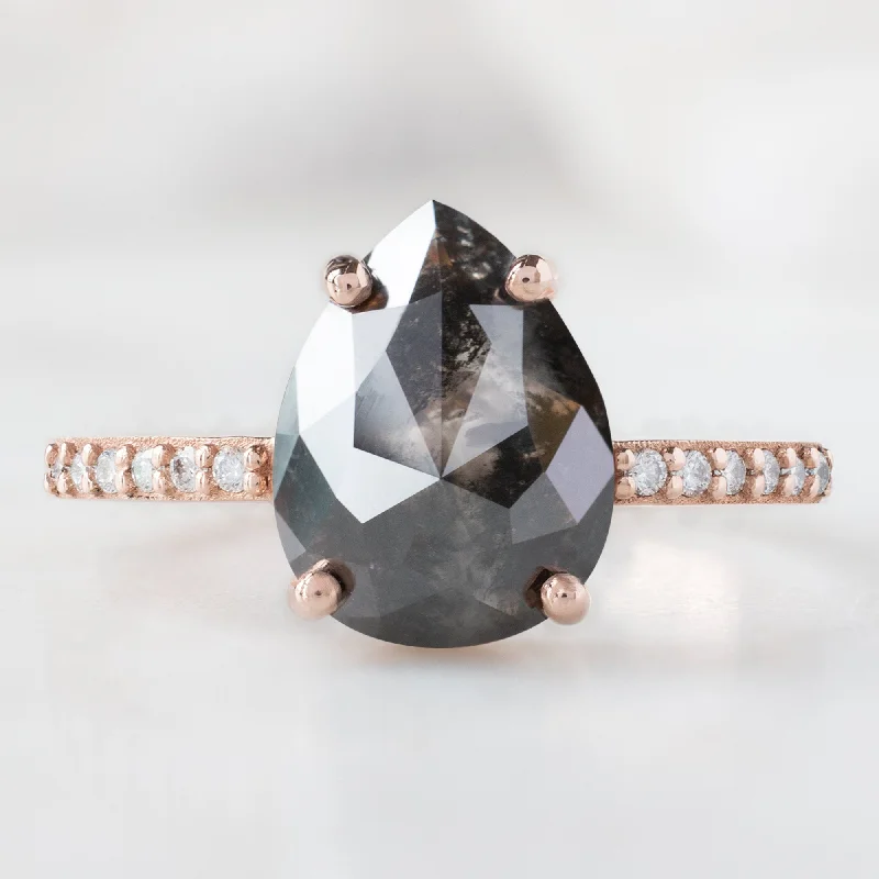 Twisted shank engagement rings-The Willow Ring | 2.01ct Pear Black Diamond in 14K Rose Gold