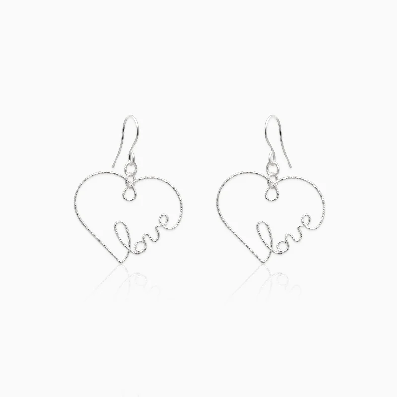 Large hoop earrings-Wired Silver Heart Love Earrings