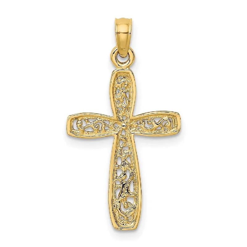 Drape-style necklaces-Curata 10k Yellow Gold 18" Curved Cross With Filigree Center Necklace - 14mmx25.6mm