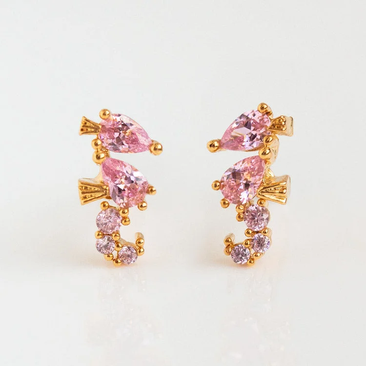 Vivid druzy earrings-Sparkling Seahorse Studs