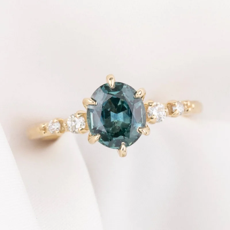 Light clay engagement rings-Estel Fleur Six Prongs Ring 1.84ct Blue Oval Montana Sapphire, 14K Yellow Gold (One of a kind)