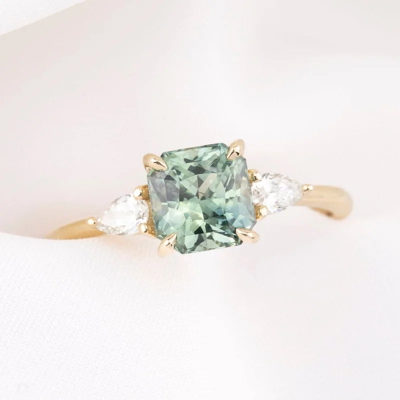 Old cameo engagement rings-Olivia Ring 1.79ct Parti Blue Green Srilanka Sapphire, 14k Yellow Gold (One of a kind)