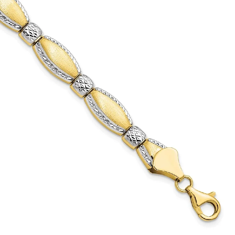 Fine pearl bangles-10k Yellow Gold with Rhodium Diamond-Cut Bracelet, 7"