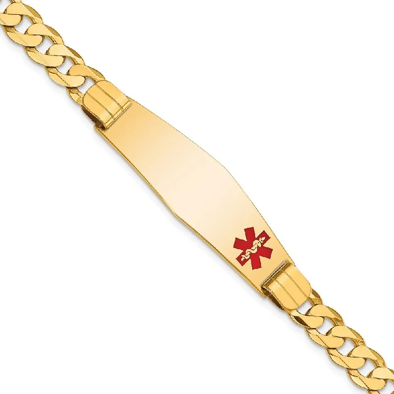 High gloss bangles-14k Yellow Gold 13.5mm Medical Soft Diamond Shape Red Enamel Curb Link ID Bracelet, 7"