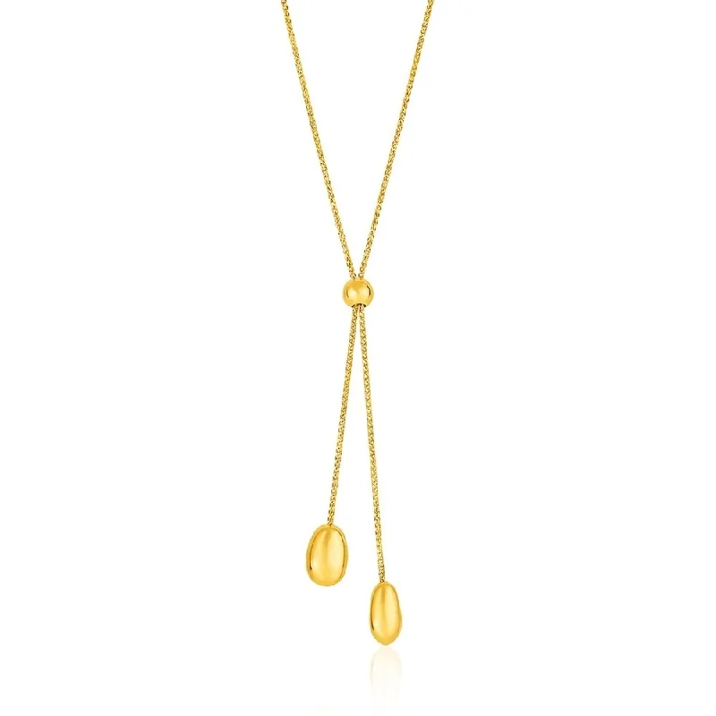 Twisted knot necklaces-14k Yellow Gold Textured Lariat Necklace with Rounded Beads