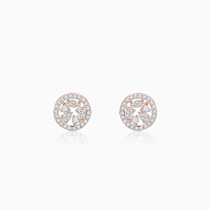 Oval dangle earrings-Rose Gold Circular Dazzle Diamond Earrings