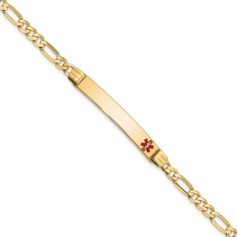 Dove feather bangles-14k Yellow Gold 6.5mm Medical Red Enamel Figaro ID Bracelet, 7"