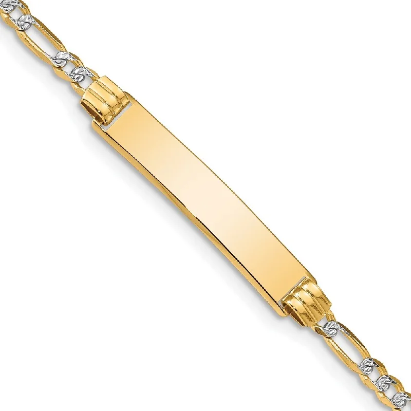 Tiny star bangles-14k Yellow Gold with Rhodium 5mm Pav‚ Figaro ID Bracelet, 7"