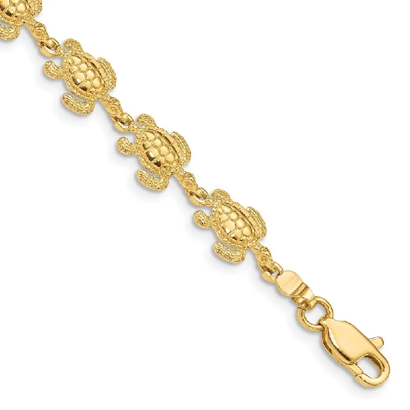 Layered chain bangles-14k Yellow Gold 8mm Swimming Sea Turtle Bracelet, 7.25"