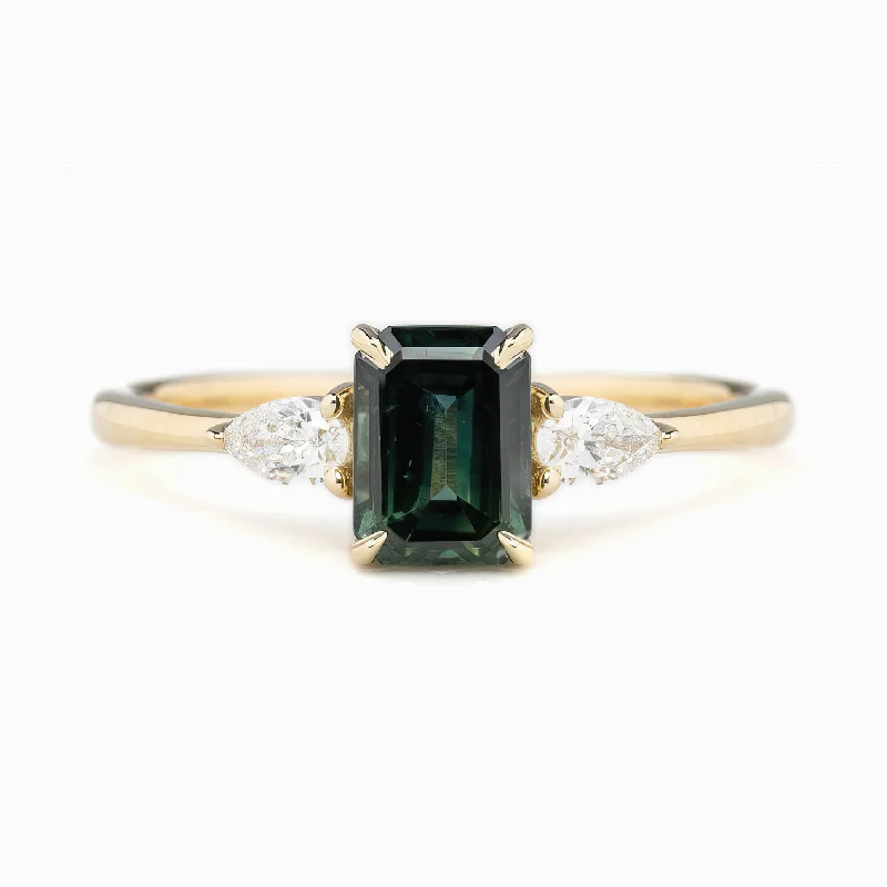 Vintage flair engagement rings-Olivia Ring 1.22ct Blue Green Queensland Sapphire, 14K Yellow Gold (One of a kind)