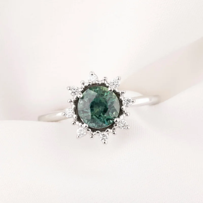 Spring band engagement rings-Victoria Ring 1.69ct Green Montana Sapphire, 14k White Gold (One of a kind)