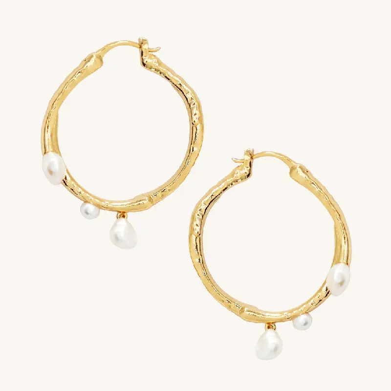 Topaz stone earrings-Pearl Hoops