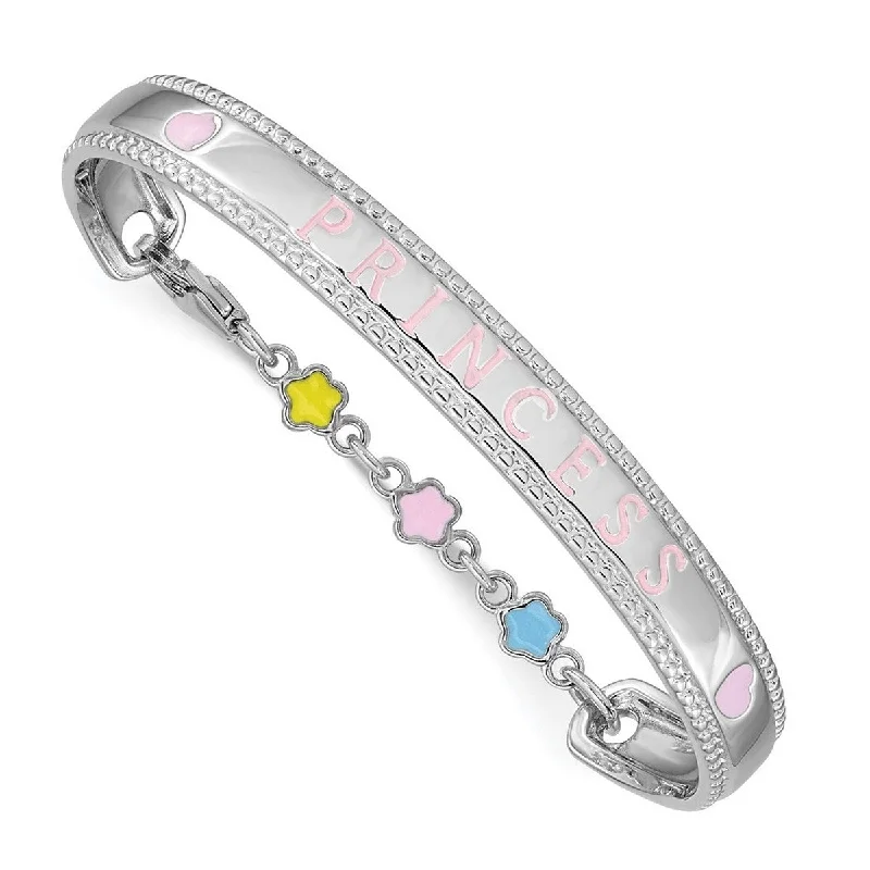 Heavy gem bangles-Curata 925 Sterling Silver 5" 6mm Enameled PRINCESS Bangle Bracelet