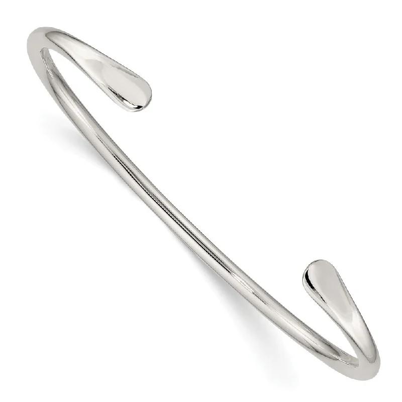 Tide shape bangles-Curata 925 Sterling Silver Solid Polished back 3mm Cuff Stackable Bangle Bracelet