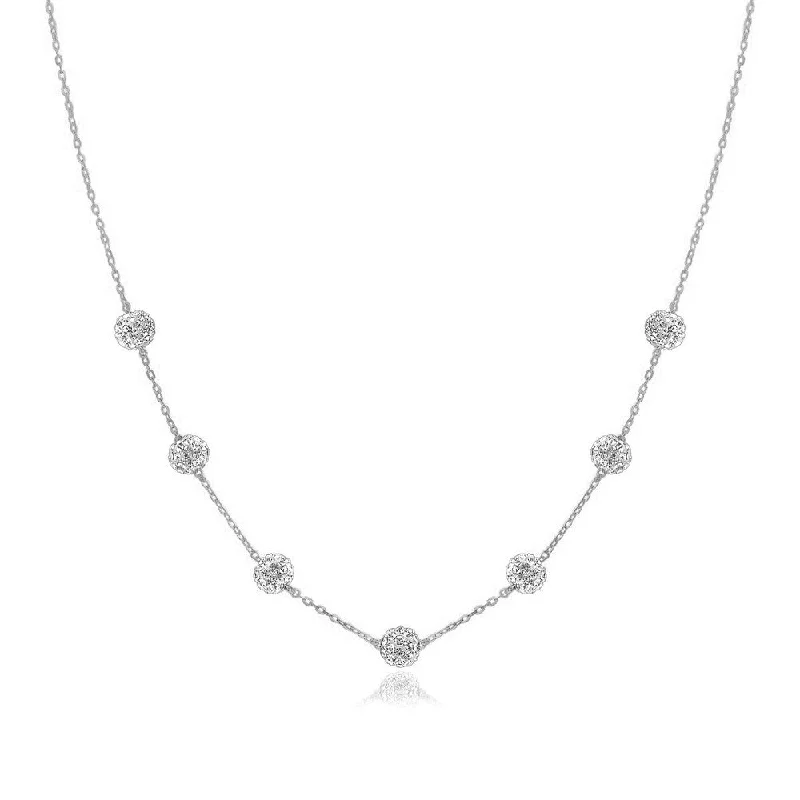 High gloss necklaces-14k White Gold Necklace with Crystal Embellished Sphere Stations