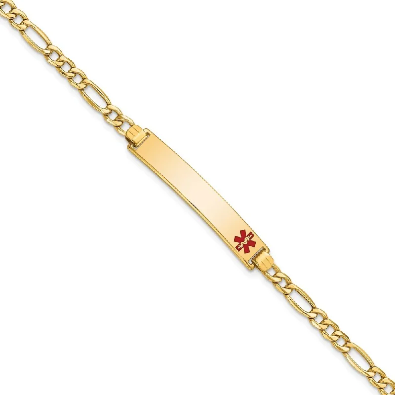 Silk cord bangles-14k Yellow Gold 6.5mm Semi-solid Medical Red Enamel Figaro ID Bracelet, 7"