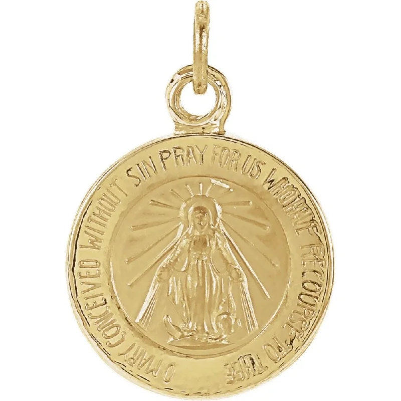 Spinel necklaces-Curata 14k Yellow Gold 12mm Polished Round Miraculous Medal Necklace, 16"