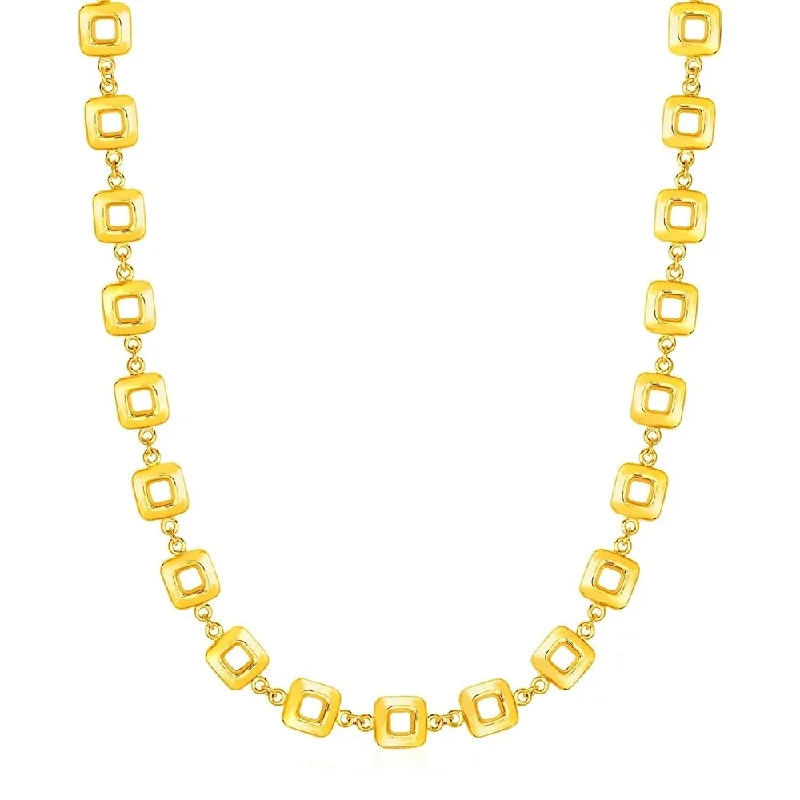 Sleek design necklaces-Necklace with Shiny Square Links in 14k Yellow Gold