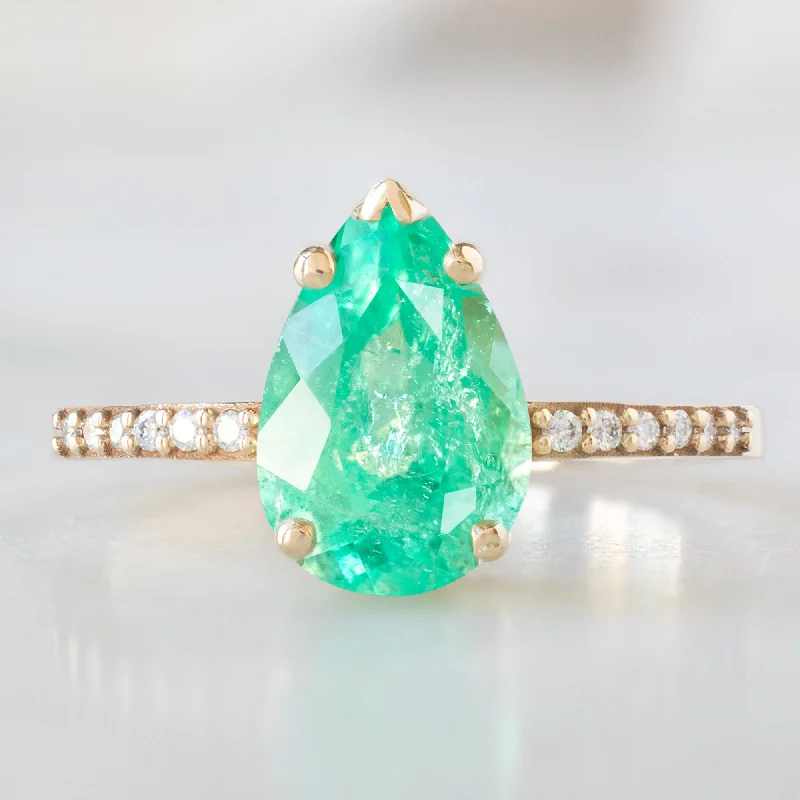 Elegant diamond engagement rings-The Willow Ring | 1.47ct Pear Emerald in 14K Yellow Gold