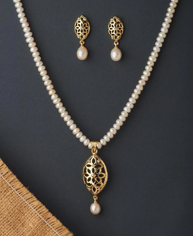 Woven tribal necklaces-Floral Real Pearl Necklace Set