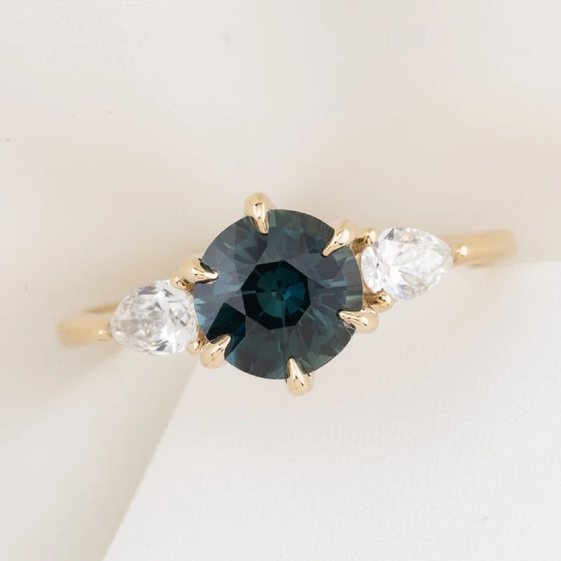 Rose gold engagement rings-Claire Ring 1.55ct Teal Blue Australian Sapphire, 14k Yellow Gold (One of a kind)