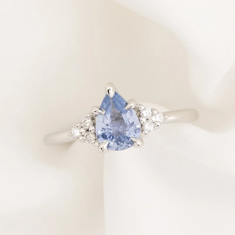 Open frame engagement rings-Teresa Ring 1.06ct Blue Madagascar Sapphire, 14k White Gold (One of a kind)