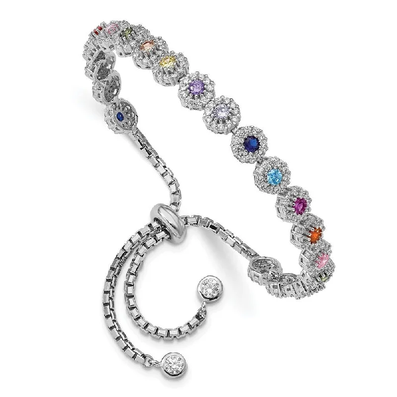 Ruby gem bangles-925 Sterling Silver Rhodium-plated Colorful Cubic Zirconia Bolo Bracelet