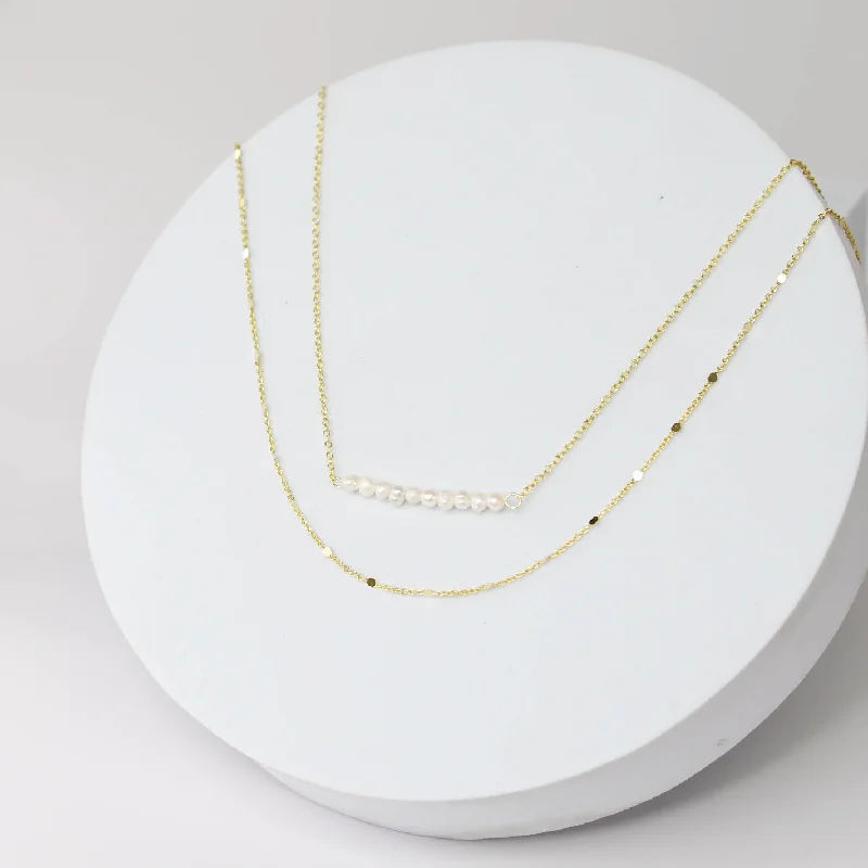 Linen cord necklaces-Pearl Bar Layer Necklace I-18