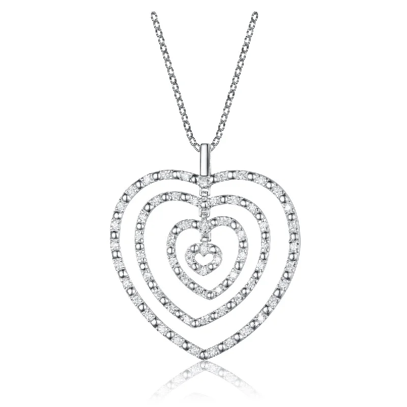 Emerald drop necklaces-Sterling Silver Cubic Zirconia Four Layer Heart Necklace