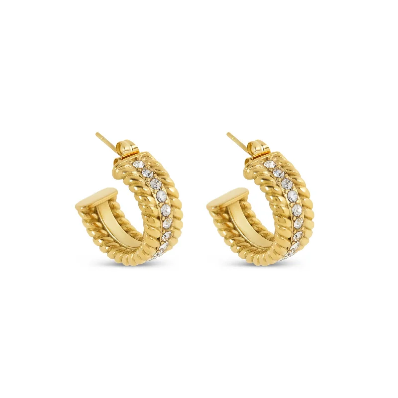 Pure star earrings-Curb Chain Stone Hoop Earrings - Gold