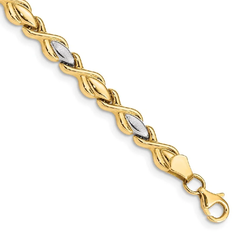 Glossy link bangles-14k Yellow Gold w/Rhodium 5mm Satin Link Bracelet, 7.25"