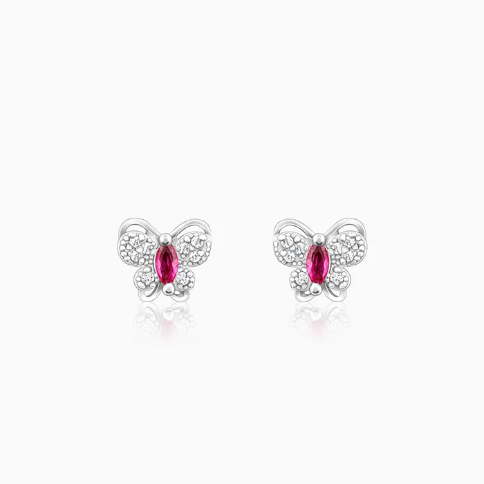 Victorian style earrings-Silver Pop Pink Studded Butterfly Studs