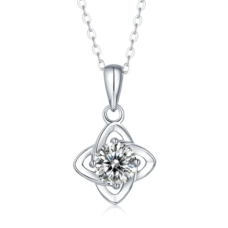 Slanted design necklaces-Sterling Silver with 1ctw Lab Created Moissanite Four-Pointed Orbital Star Pendant Layering Necklace