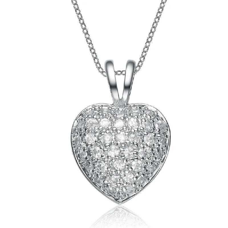 Spinel necklaces-Sterling Silver Rhodium plating clear White Cubic Zirconia Dangling Pendant Necklace