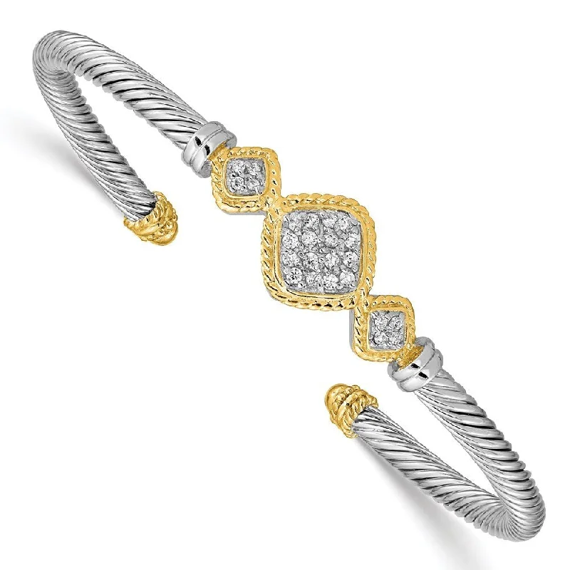 Light clay bangles-925 Sterling Silver Vermeil Cubic Zirconia Rope Design Bangle Bracelet, 7"