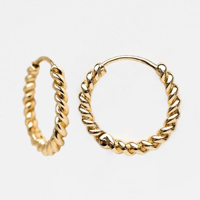 Bold cuff earrings-Solid Gold Twisted Huggie Hoops