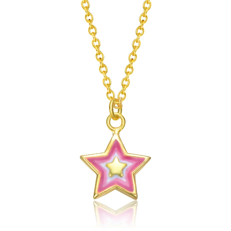 Haze glass necklaces-14k Gold Plated Red & White Lucky Star Pendant Charm Necklace