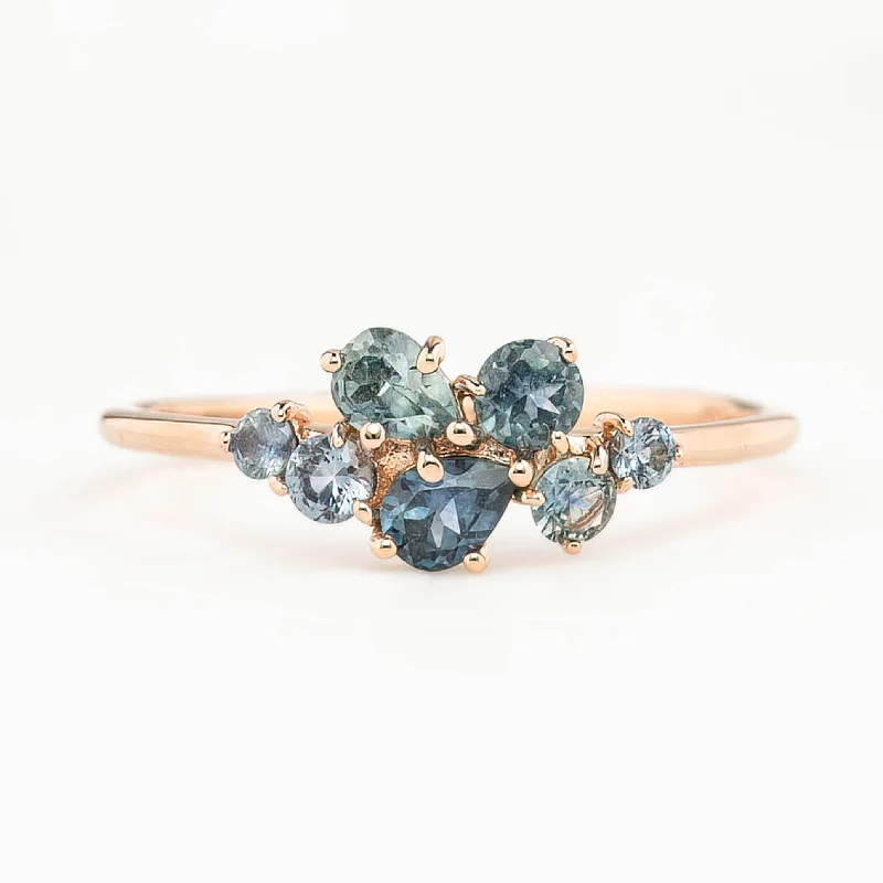 Baroque pearl engagement rings-Seven Stones Stardust Cluster Ring, 14k rose gold