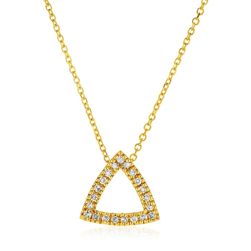 Loop knot necklaces-14k Yellow Gold Necklace with Gold and Diamond Triangle Pendant (1/10 cttw)