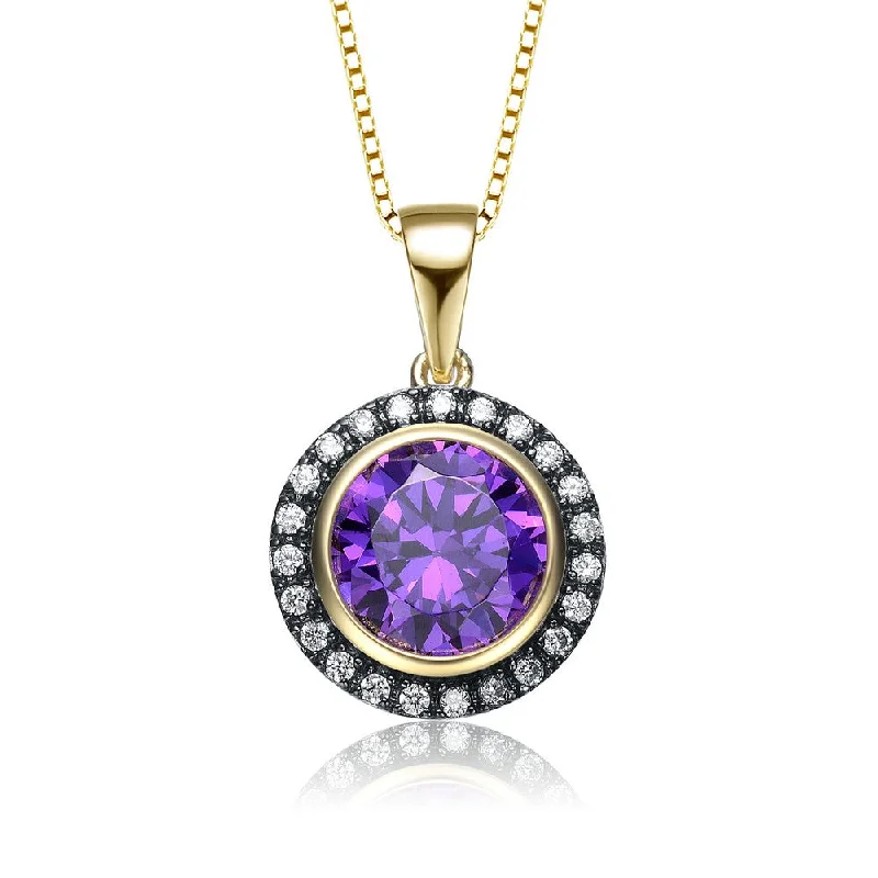 Cosmic charm necklaces-Sophie Purple Gold and Black Round Pendant Necklace