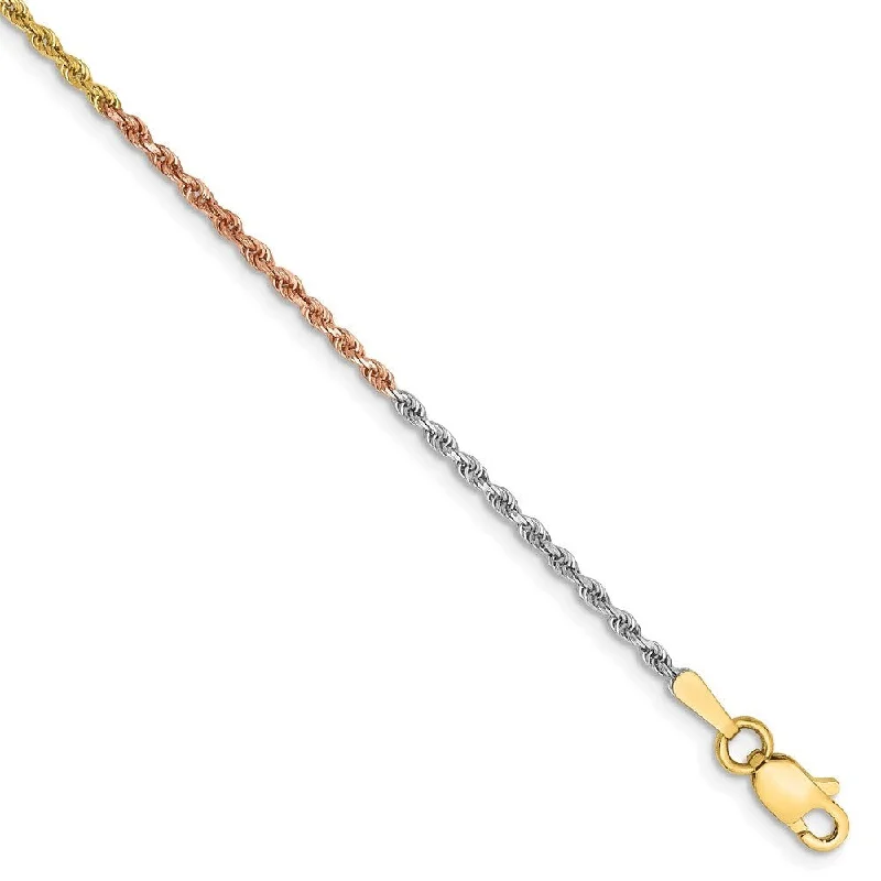 Tide shape bangles-14k Tri-color Gold 1.5mm Diamond-Cut Rope Chain Bracelet, 7"