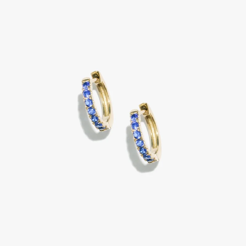 Leaf design earrings-Sapphire Satellite Huggies (Pair)