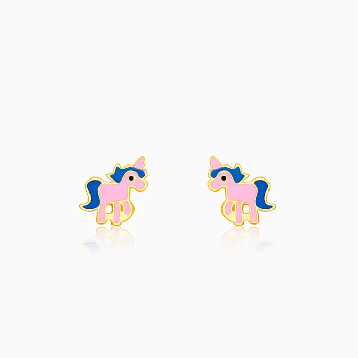 Broad hoop earrings-Silver Golden Pie Unicorn Kids Earrings (4-12 yrs)