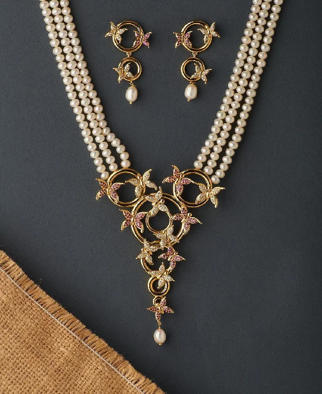 Woven tribal necklaces-Ravishing Butterfly Real Pearl Necklace Set