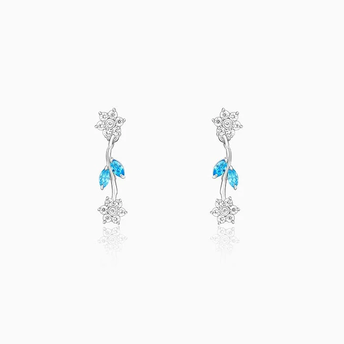 Pure star earrings-Silver Aqua Blue Floral Earrings