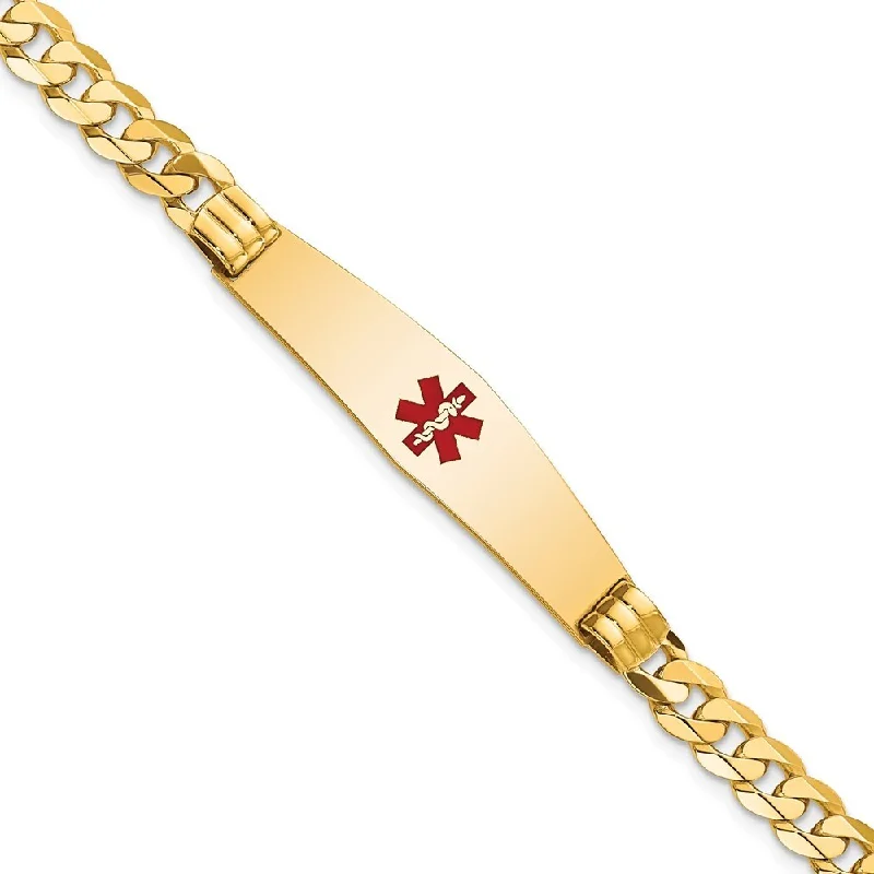 Baroque pearl bangles-14k Yellow Gold 9.5mm Medical Soft Diamond Shape Red Enamel Curb Link ID Bracelet, 7"