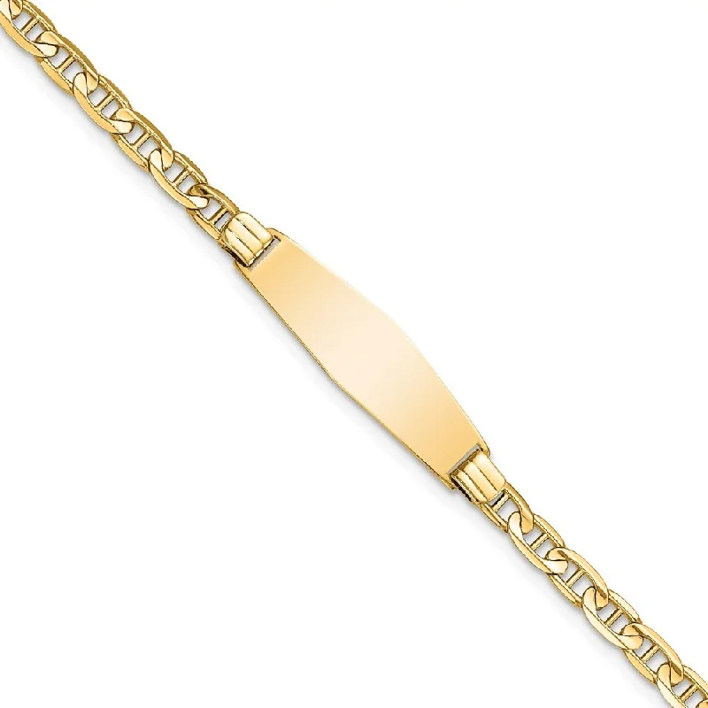 Victorian style bangles-14k Yellow Gold 7.5mm Soft Diamond Shape Anchor Link ID Bracelet, 7"