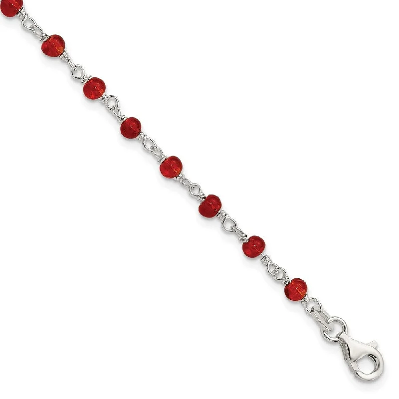 Twist charm bangles-925 Sterling Silver Dark Red Cubic Zirconia Bracelet, 7.25"